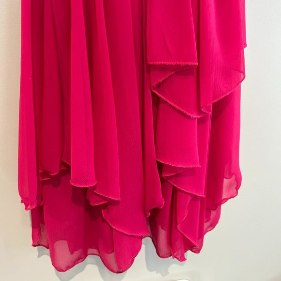 Girls Fuchsia dress Chiffon with asymetric Ruffle - Picture 4 of 12